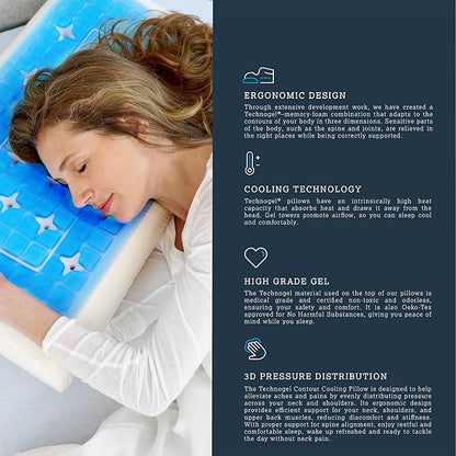 Technogel Anatomic Cooling Gel Pillow – Dual-Height Cervical Spine Support, Memory Foam Base, Washable Cover, Side & Back Sleepers