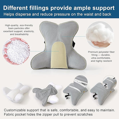 Lumbar Support Pillow – Multi-Functional Ergonomic Back Cushion for Office Chair, Car Seat & Sofa, Reading Pillow with Firm Multi-Zone Support to Relieve Lower Back Pain,Zinc Gray