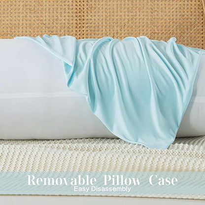 WhatsBedding Memory Foam Body Pillow with Zippered Cooling Cover, Full Body Pillow for Adults, Long Pillow for Sleeping, Fluffy Supportive, Ice Blue