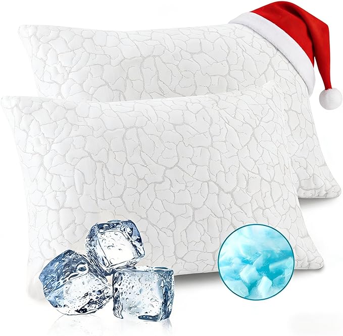 Cooling Pillows for Sleeping 2 Pack, Adjustable Shredded Memory Foam Pillows Queen Size Set of 2, Firm Bed Pillows for Side Back Stomach Hot Sleepers, Cold Pillow with Removable Washable Cover
