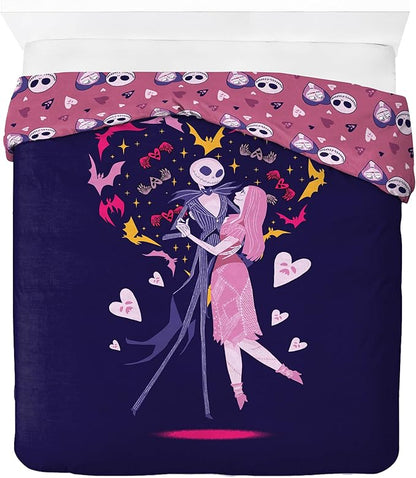 Jay Franco Duvet Cover Set – 3 Piece Comforter Cover and Sham Set, Super Soft Cozy Kids Bedding (Insert Not Included) Purple - Nightmare Before Christmas, Full