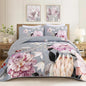 Drucon Floral Quilt King Size - 3 Pieces Grey Quilt Botanical Bedspread Soft Lightweight Flower Bedding Set for All Season (104"x90")