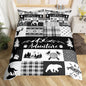Rustic Farmhouse Bedding Set Twin Size,Deer Bear Wolf Wild Animals Hunting Comforter Cover Set for Kids Girls,Adventure Plaid Black Check Tribal Bedding Quilt Cover Set Bedroom Decor, 2 Pcs