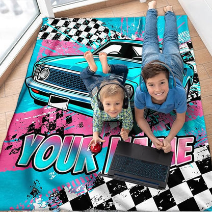 Blanket for Boys, Personalized Car Throw Blanket Gifts for Kids Boys Age 6-8, 40"x50" Cute Custom Flannel Blankets Gift for Son Cars Lovers Lightweight Throws for Couch Sofa Bed Decor