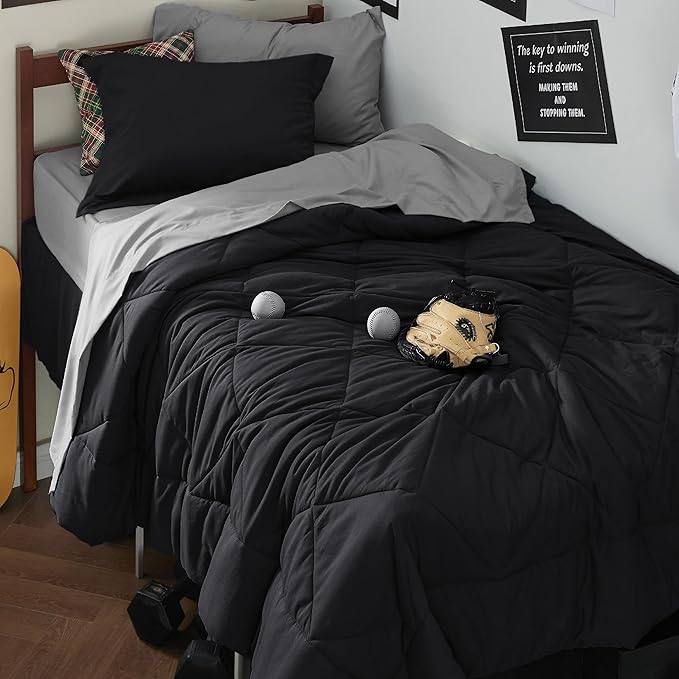Bedsure Twin XL Comforter Set - 5 Pieces Reversible Black Bedding, Twin XL Size Bed Set for All Seasons, Bed in a Bag with Down Alternative Comforter, Sheets, Pillowcase & Sham
