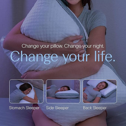 DreamyBlue Gusseted Sapphire Pillow • Adjustable Loft, Luxury Cover, Shredded Memory Foam Fill w/Cooling Beads • Ideal for Wide Shoulders • Neutral Alignment for All • CertiPUR-US Certified (Queen)