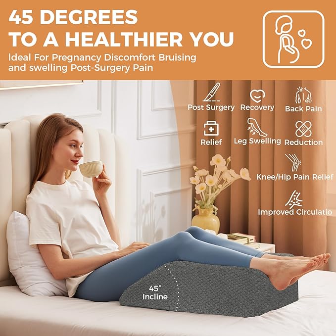 Leg Pillow Elevation Blood Circulation, Leg Elevation Pillows for After Surgery, Swelling, Leg Elevating Pillows with Cover and Handle, Leg Pillow for Pain Relief, 23.6×16.8×8 Inch, Dark Grey
