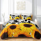 QOOMO Sunflower Quilt Set Twin Size,Cow Print Bedspread Coverlet Set,Animal Print 3Pcs Bedding Set Printed Quilt with 2 Pillowcases,Soft and Lightweight,for All Seasons