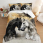Black White Horses Comforter Set Twin Size,Golden Ink Painting Flora Bedding Set for Kids and Adults Bedroom Horse Decor,Wild Animal Theme Art Aesthetics Comforter Set with 2 Pillowcases.