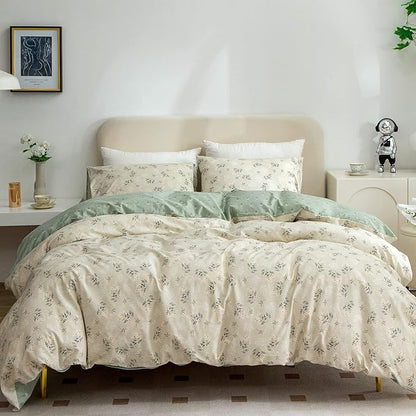 Floral Queen Duvet Cover Set - 100% Microfiber Chic Bedding for All Seasons, 3 Pieces With Zipper Closure (1 Cover, 2 Pillowcases)