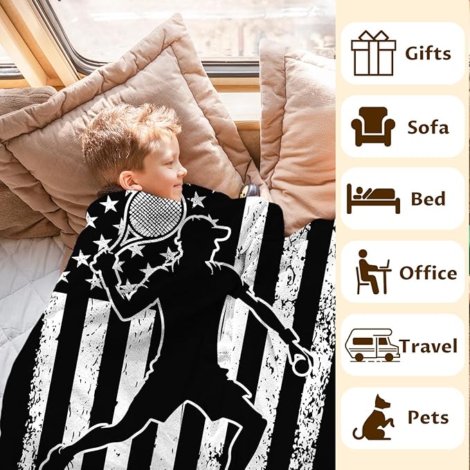 Blanket for Kids Teens Adults Tennis Lovers Gifts, 80x60 Inches Twin Size Soft Lightweight Flannel Throw Blankets for Bedroom Home Decor