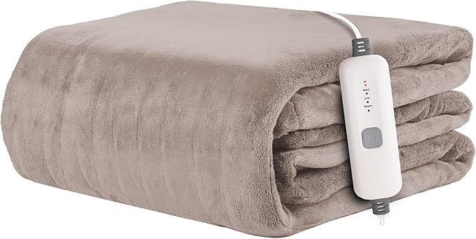 Electric Heated Blanket 72"x84" Full Size - 4 Heat Levels, 10H Auto Shut Off, Ultra-Soft Flannel Fleece Heated Blanket with Overheat Protection, Fast Heating, Machine Washable - Brown