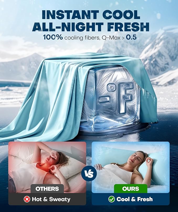 Ice Cooling Body Pillowcase for Hot Sleepers, Stay Cool All Night, Silky Touch Long Body Pillow Cases with Invisible Zipper, Soft Breathable Body Pillow Cover, Gift for Men Women - 20"x54", Mint Blue