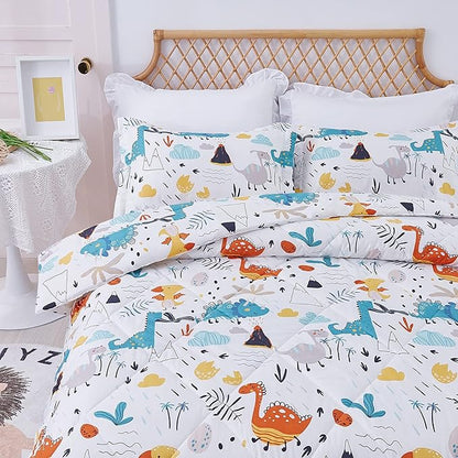 JSD Dinosaur Kids Comforter Set Queen Size, 3 Piece Printed Microfiber Comforter with Pillow Sham, Machine Washable
