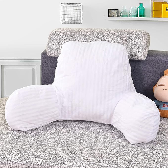 Bohemian Printed Reading Pillow with Support Arms Soft Bed Rest Pillows Back Support Cushion for Kids Reading Watching TV Sitting Up in Bed (23"×16"×10",Grey Plaid)