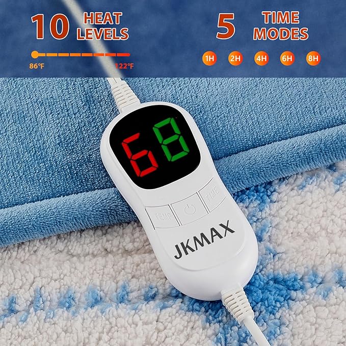 Heated Electric Blanket Full Size - 72"x84" Flannel Heating Blanket with 10 Heating Levels & 5 Time Settings Over-Heat Protection, Winter Warmer for Adults with ETL Certification（Light Blue）