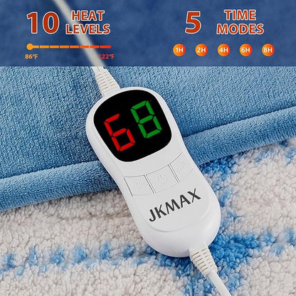 Heated Electric Blanket Twin Size - 62"x84" Flannel Heating Blanket with 10 Heating Levels & 5 Time Settings Over-Heat Protection, Winter Warmer for Adults with ETL Certification（Light Blue）