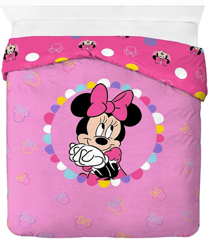 Jay Franco Duvet Cover Set – 3 Piece Comforter Cover and Sham Set, Super Soft Cozy Kids Bedding (Insert Not Included) Pink- Minnie Mouse, Queen