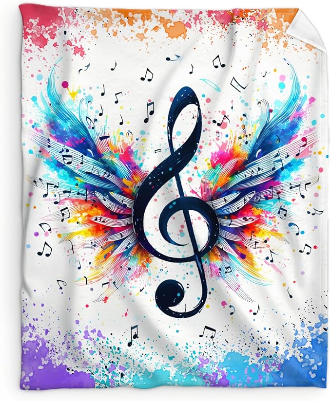 Music Blanket for Kids Teens Adults, 40x50 Inches Music Note Throw Blanket Gifts for Music Lovers Boys Girls, Soft Fuzzy Flannel Blanket Music Decor for Bed Couch Sofa Home