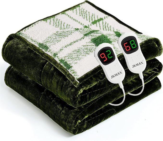 Heated Electric Blanket Queen Size - 84"x90" Flannel Heating Blanket with 10 Heating Levels & 5 Time Settings Over-Heat Protection, Winter Warmer for Adults with ETL Certification（Green）