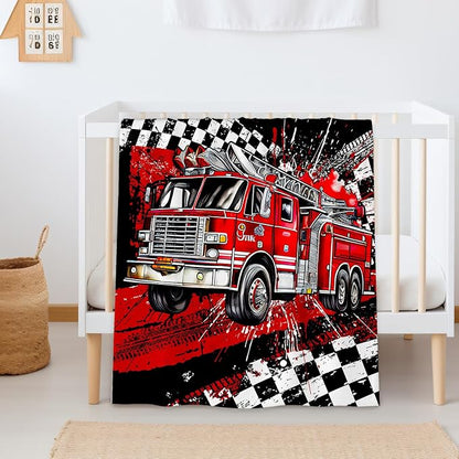 Blanket for Boys, Fire Truck Throw Blanket Gifts for Kids Boys Age 6-8, 40"x50" Cute Flannel Blankets Gift for Son Cars Lovers Lightweight Throws for Couch Sofa Bed Decor