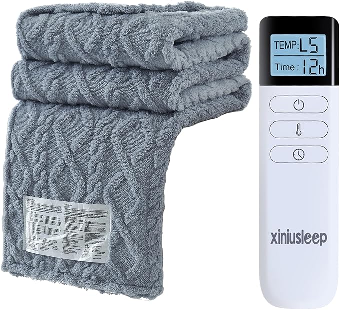 Heated Blanket Electric Blanket 62"x84", Soft Taffeta Sherpa Electric Throw with 5 Heating Level & 1-12 Hour Auto Off, Heated Throw with Overheating Protection, Machine Washable(Light Grey)