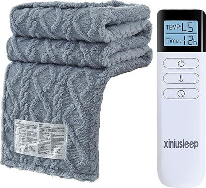 Heated Blanket Electric Blanket 62"x84", Soft Taffeta Sherpa Electric Throw with 5 Heating Level & 1-12 Hour Auto Off, Heated Throw with Overheating Protection, Machine Washable(Light Grey)