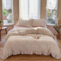 BuLuTu Floral Ruffled Duvet Cover Full for Kids Teens Girls, Cottagecore Comforter Cover with Pillow Cases, Soft Breathable Muslin Cotton Quilt Cover, Zipper Closure and 4 Corner Ties