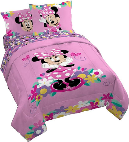 Jay Franco Kids Comforter Set Includes Sheets and Pillow Covers - Soft and Cozy Bed Set for Stylish Room Decor, Pink - Minnie Mouse 02, 7 Piece Queen Size Bedding