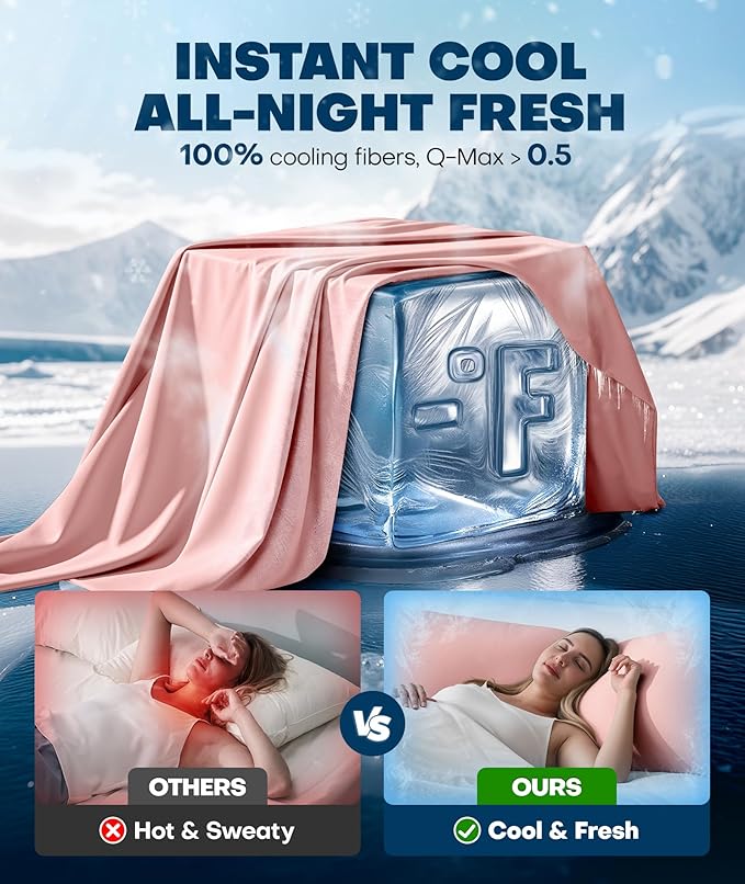 Ice Cooling Body Pillowcase for Hot Sleepers – Stays Cool All Night, Silky Touch Long Body Pillow Cases with Invisible Zipper, Soft & Breathable Body Pillow Cover, Gift for Men Women - 20"x54", Pink