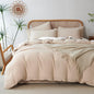 Duvet Cover Quee Beige, Luxury Brushed Microfiber Double-Layer Crinkle Gauze Beige Queen Duvet Cover, 3 Pieces Bedding for All-Season, Soft Breathable with Zipper Closure (No Comforter)