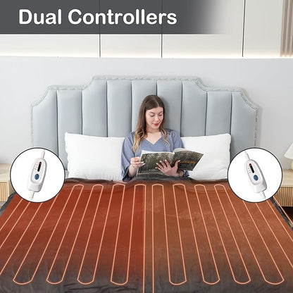 Electric Heated Blanket Queen Size 84"x90", Dual Control Fast Heating Cozy Heated Blanket for Bed, 10 Hours Auto Off & 4 Heating Levels, Warm Gift for Grandma-Dark Gray