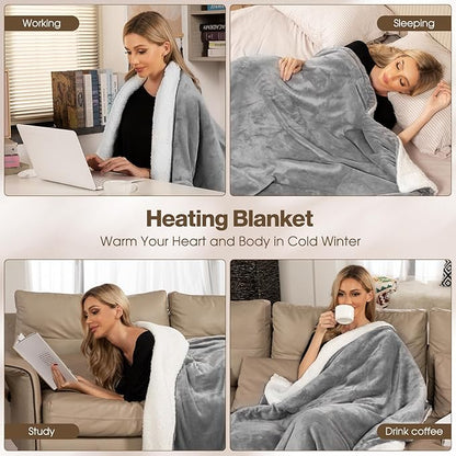 Heated Blanket Electric Queen Size 84"X90",Electric Blanket with 6 Heat Settings & 1-10 Hours Time Settings Auto-Off,Machine Washable Heating Blanket for Home and Office (Gray)