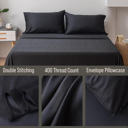 Bella Coterie | Luxury Bamboo Standard Size Pillowcase Set | 100% Organically Grown Bamboo Viscose | Ultra Soft | Cooling | 2 Pcs [Black]