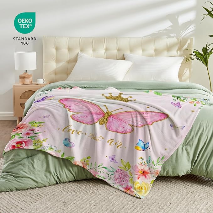 Butterfly Throw Blanket for Girls Teens Women Toddler Watercolor Blanket Soft Fuzzy Flannel Bed Blanket Plush Butterfly Birthday Gifts for Women Girls Mom Kids Teens Adults, 50”x60”
