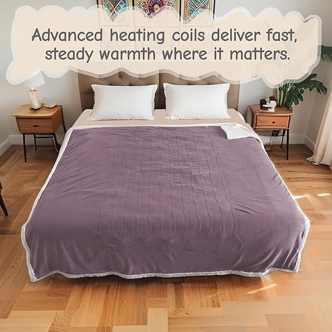 Electric Heated Blanket Full Size 72"x84", Soft Flannel with Overheat Protection, 6 Adjustable Heat Settings & 10-Hour Auto-Off Timer, Fast Heating for Winter Comfort, Purple
