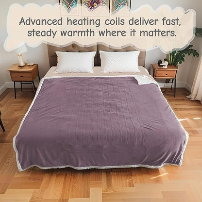 Electric Heated Blanket Twin Size 62"x84", Soft Flannel with Overheat Protection, 6 Adjustable Heat Settings & 10-Hour Auto-Off Timer, Fast Heating for Winter Comfort, Purple
