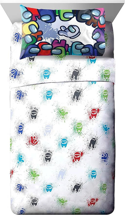 Jay Franco Among Us Space Splatter (4 Piece) Twin Size Bed Set - Includes Comforter & Sheet Set - Super Soft Fade Resistant Microfiber (Official Among Us Product)