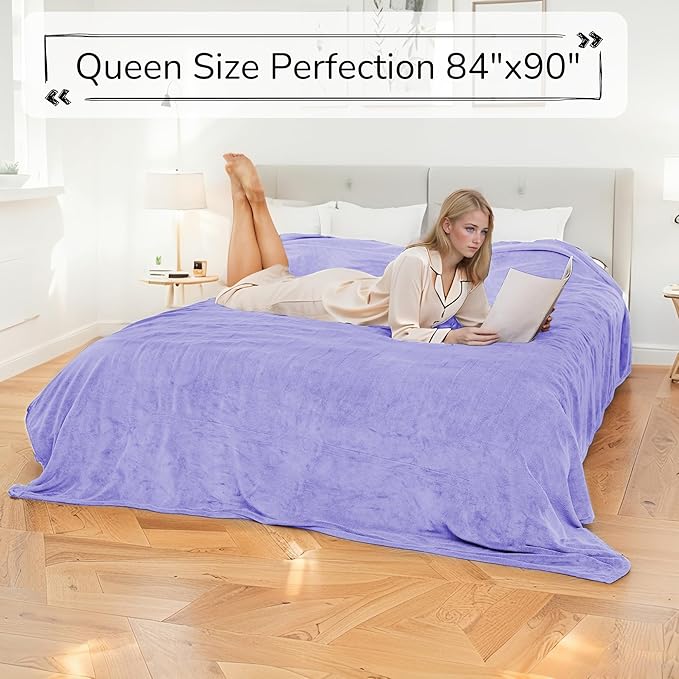 Electric Heated Blanket Queen Size 84"x90" - Dual-Sided with Microplush & Sherpa Fabric, 4 Heat Settings & 10 Hours Auto Off, Dual Controller, Machine Washable - Light Purple