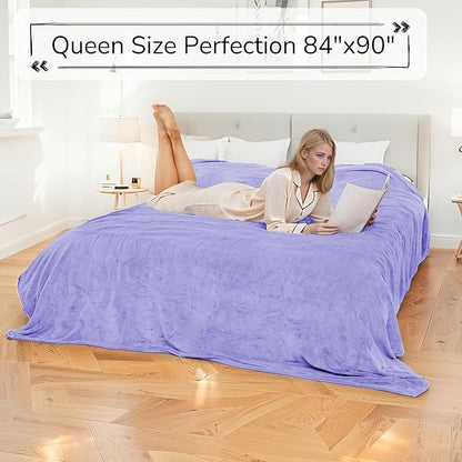 Electric Heated Blanket Queen Size 84"x90" - Dual-Sided with Microplush & Sherpa Fabric, 4 Heat Settings & 10 Hours Auto Off, Dual Controller, Machine Washable - Light Purple