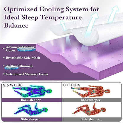 SINWEEK 3 Inch Gel Memory Foam Mattress Topper with Cooling Cover Ventilated Soft Mattress Pad, Bed Topper, CertiPUR-US Certified, Twin XL Size,