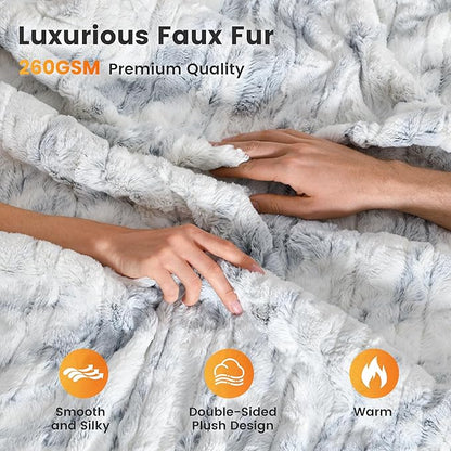 WOOMER Heated Blanket King Size 100" x 90", Electric Blanket with Dual Controllers, 0.5-12 Hours Timer & 10 Heating Levels, ETL Certified, Marble Blue Double-Sided Faux Fur, Machine Washable