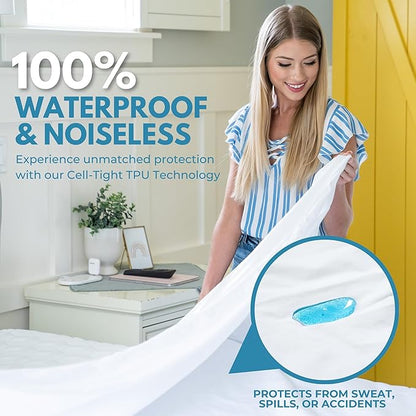 Twin Size 39x75” Premium Waterproof Zippered Mattress Encasement, 100% Cotton, Hypoallergenic, Six Sided Mattress Cover, Invisible Zippered, Soft & Breathable up to 15" Deep - Rest Line