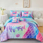RYNGHIPY Mermaid Queen Kids Bedding Set, Rainbow Comforter Set with Sheets, 6 Pieces Teen Girls Bed in a Bag