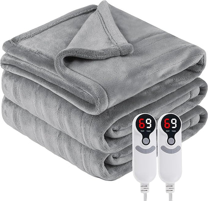 Electric Heated Blanket Queen Size 84"x 90",Dual Control Super Cozy Soft Warm with 6 Heat Levels &1-10 Hours Auto Off, Home Office Use & Machine Washable, Gray