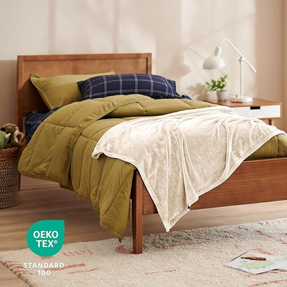 Bare Home Fleece Blanket - Kid Size - Ultra-Soft Lightweight for Bed, Sofa, and Couch - Luxury Microplush - Cozy Warm Blanket (Kid, Vanilla)