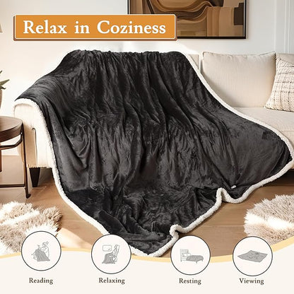 Electric Heated Blanket Full Size 72"x84", Flannel Faric & Sherpa - 4 Heat Levels 10H Auto Shut Off Fast Heating Cozy and Comfortable Warm Gifts, Machine Washable - Dark Gray