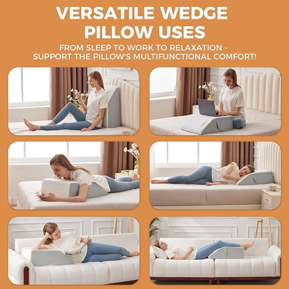 Leg Pillow Elevation Blood Circulation, Leg Elevation Pillows for After Surgery, Swelling, Leg Elevating Pillows with Cover and Handle, Leg Pillow for Pain Relief, 23.6×16.8×8 Inch, White/Grey