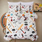 A Nice Night 6Pcs Full Sports Bedding Set for Boys, Full Comforter with Ice Skates, Baseball Bat & Hockey Design(White)