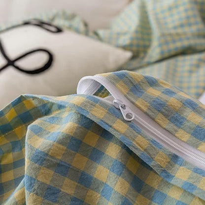 BuLuTu Blue Plaid Duvet Cover Twin Soft Cotton Reversible Gingham Duvet Cover Set for Boys Girls 3 pc Geometric Bedding Set Twin Comforter Cover and 2 Pillowcases, All Seasons